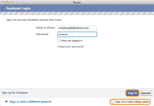 Cómo inicio sesión en Skype para Mac OS X con mi cuenta de Facebook?