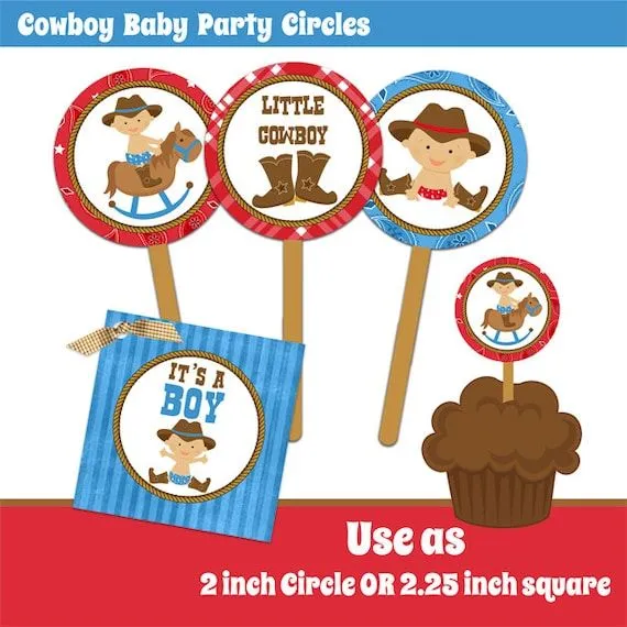 INSTANT DOWNLOAD Cowboy Baby Shower Party Circles por eventfulcards