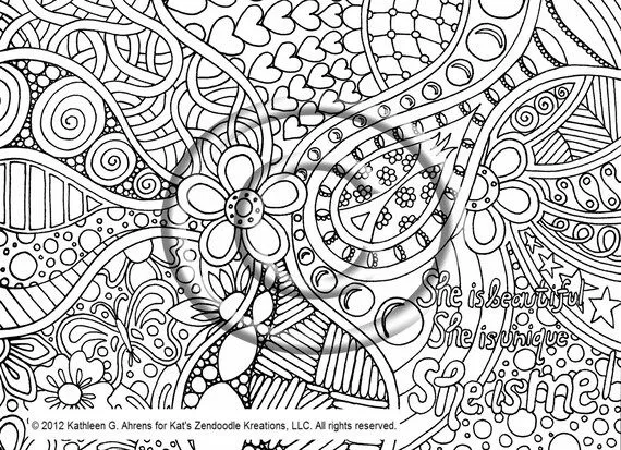 Instant PDF Download Coloring Page Hand Drawn by KatsLoveKreations