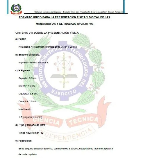 INSTITUTO CIENTIFICO Y TECNOLOGICO DEL EJERCITO: FORMATO UNICO ...