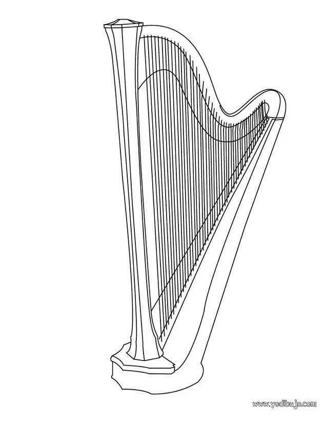 Instrumentos de Música: dibujos para colorear, arpa para imprimir