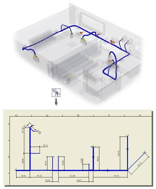 Inventor 2024 Ayuda | Acerca del entorno de tabla de clavos de Cable y  arnés | Autodesk