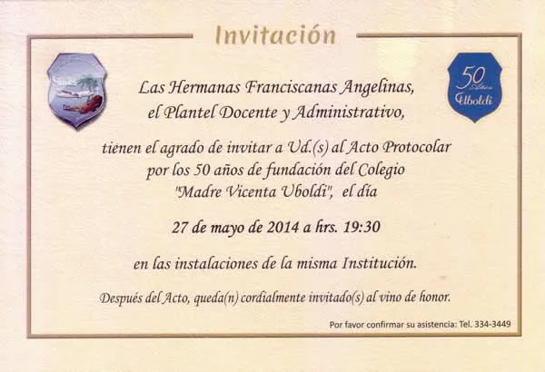 INVITACIÓN: Acto Protocolar Por Los 50 Años De Fundación Del ...