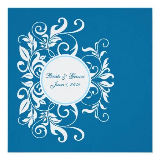 Invitación azul del boda del damasco blanco formal de Zazzle.