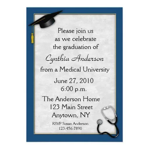 Invitación azul médica de la graduación de Zazzle.