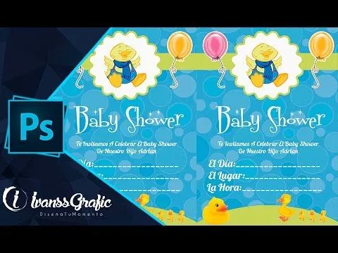 INVITACIÓN PARA BABY SHOWER // Tutorial Photoshop - YouTube