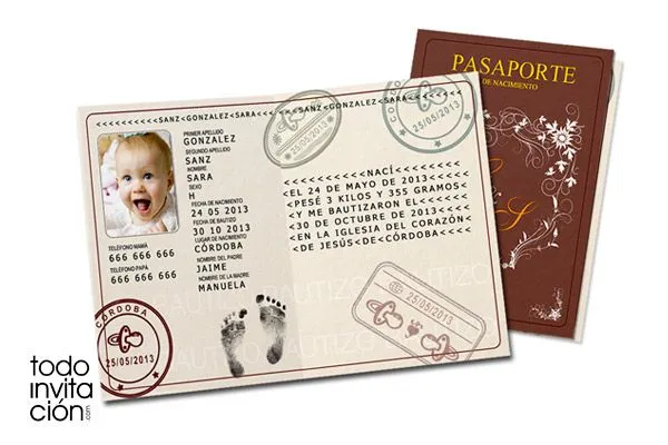 Invitación de bautizo original "Pasaporte" - invitaciones y ...