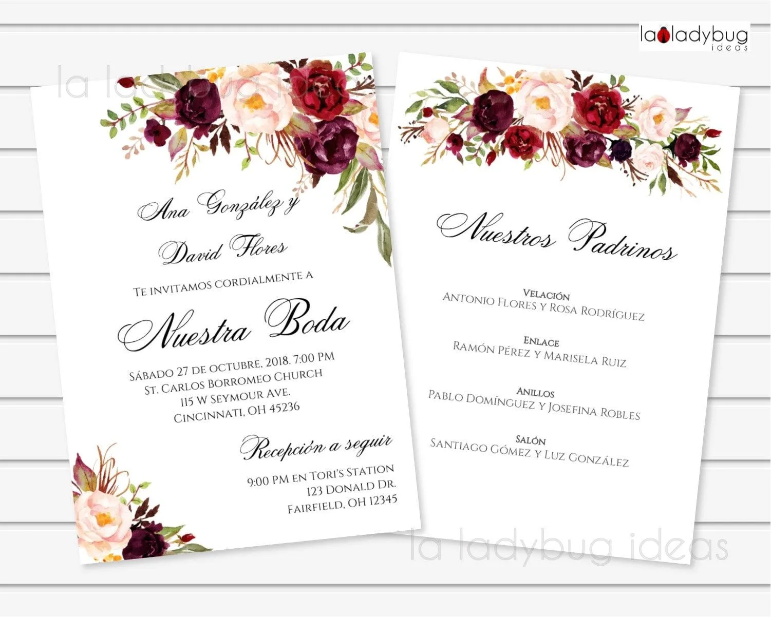 Invitacion boda para editar/imprimir color tinto con lista de - Etsy México