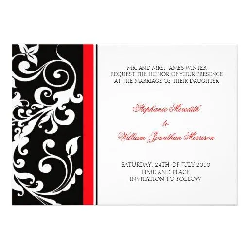 Invitación del boda - floral - negro/rojo de Zazzle.