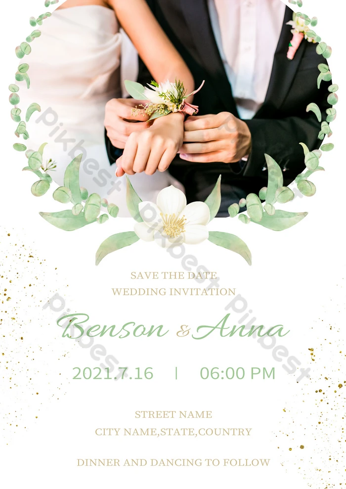 Invitación De Boda De Hojas Simples De Hoja De Oro De Gama Alta Blanca |  Plantilla PSD Descarga Gratuita - Pikbest