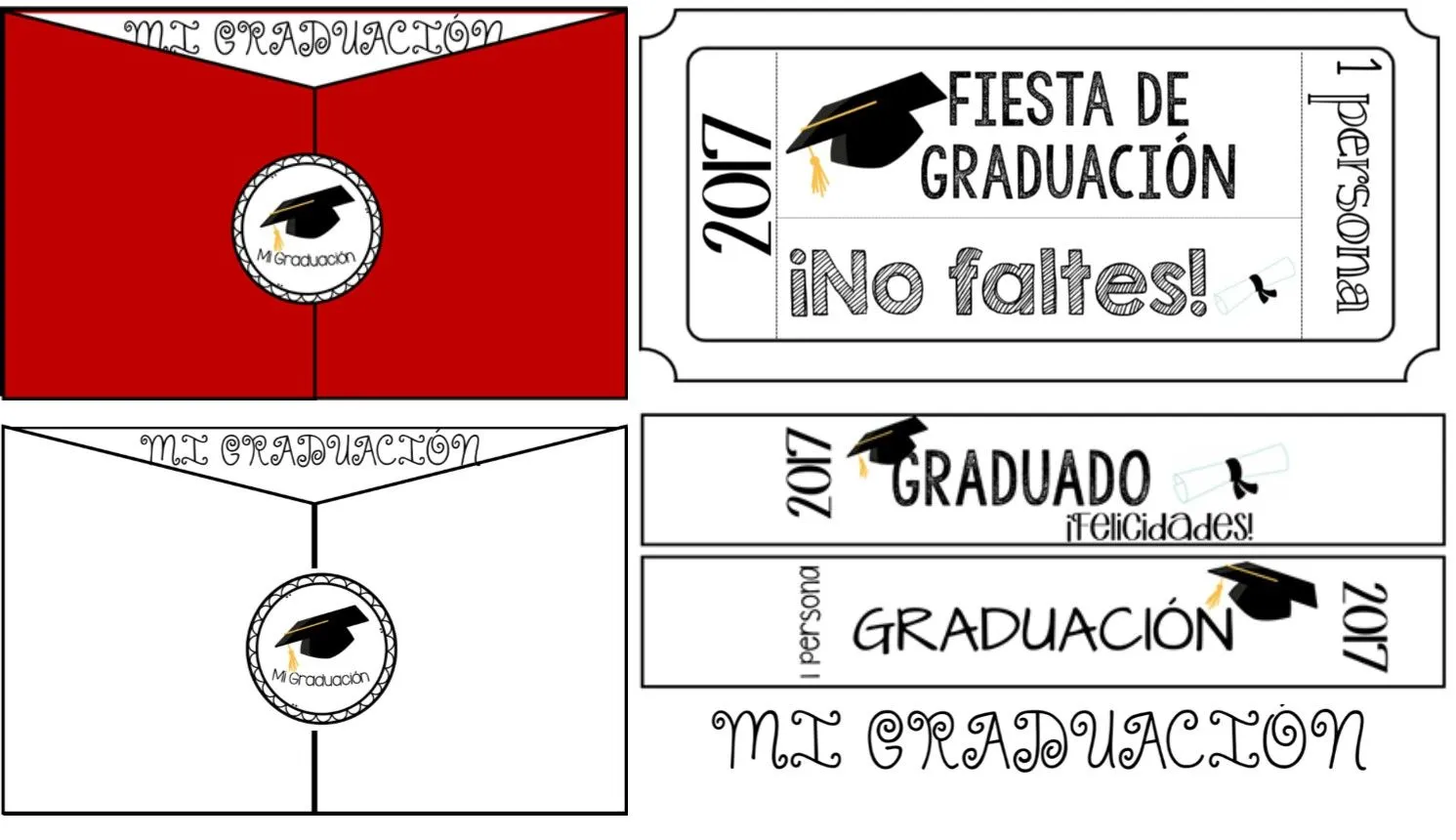 Invitación, brazaletes y ticket para clausura de ciclo escolar o graduación | Material Educativo