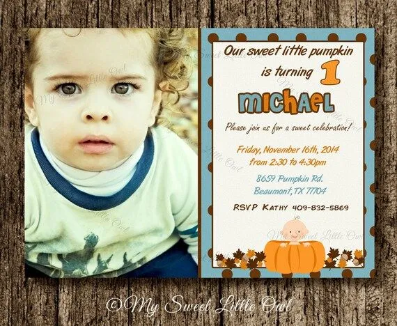 Invitacion calabaza cumpleaños calabaza niño por MySweetLittleOwl