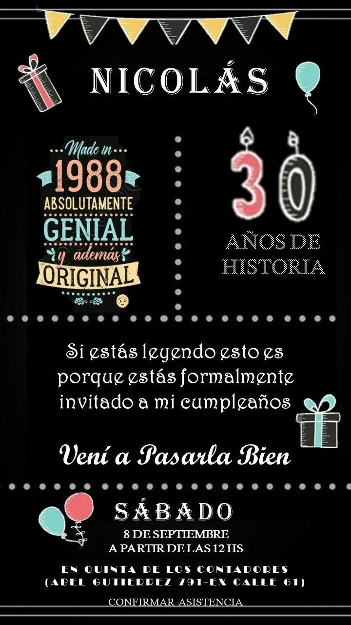 Invitación cumple de 30 | Invitaciones de cumpleaños originales, Plantillas  para invitación de cumpleaños, Hacer invitaciones de cumpleaños