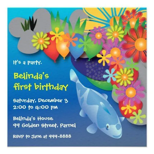 Invitación del cumpleaños: Estanque de peces 016 de Zazzle.