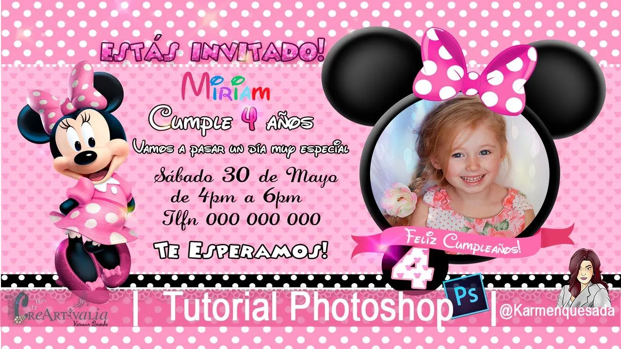 Invitación de cumpleaños Minnie, Tutorial Photoshop: curso ...