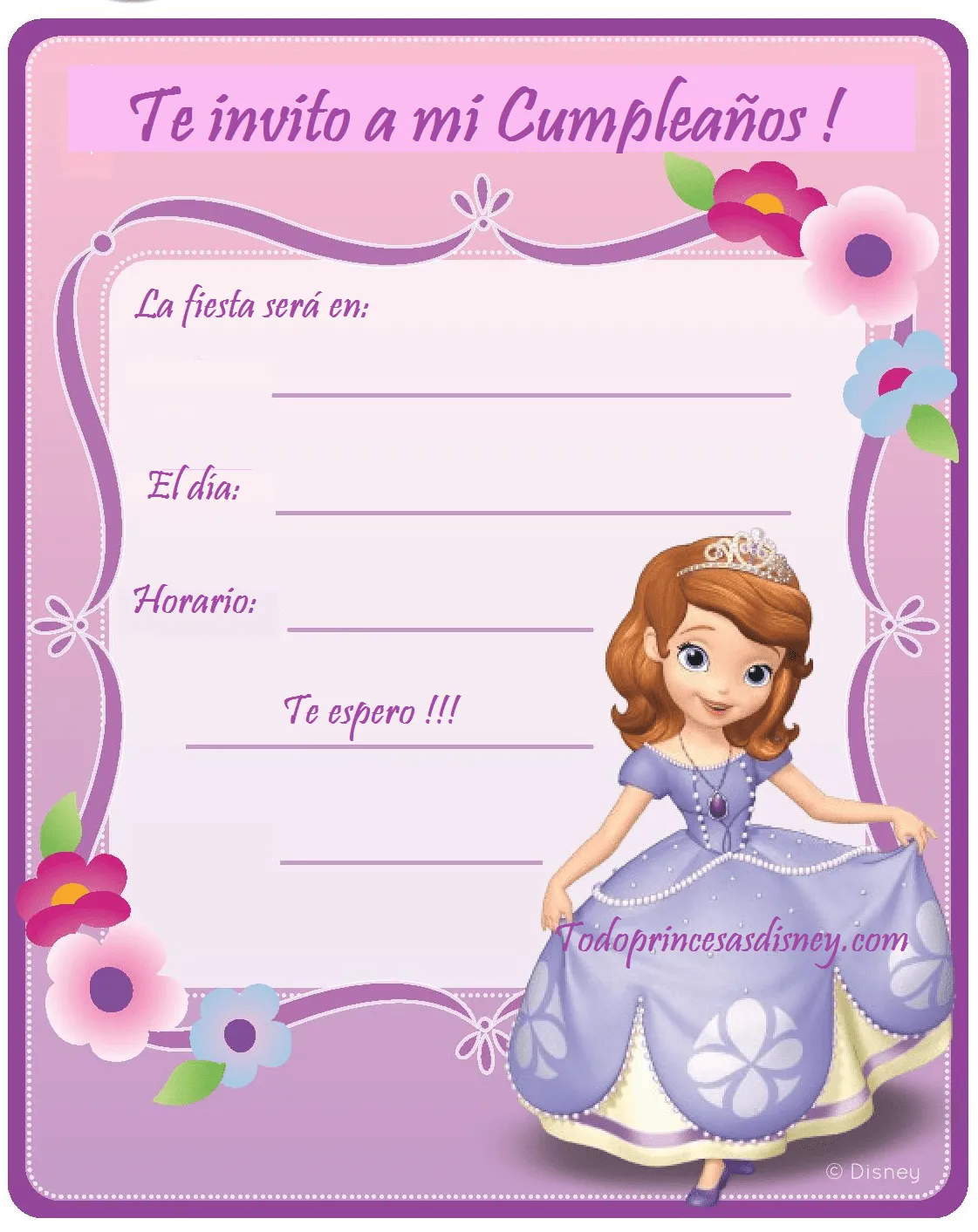 Invitacion de Cumpleaños con Sofia – Princesas Disney