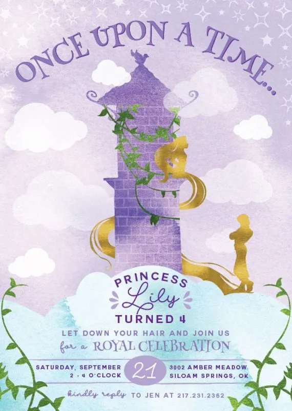 Invitación de cumpleaños de Rapunzel Fiesta de princesas - Etsy México