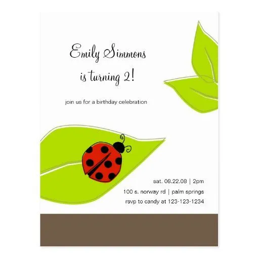 Invitación del cumpleaños de señora Bug Tarjetas Postales | Zazzle