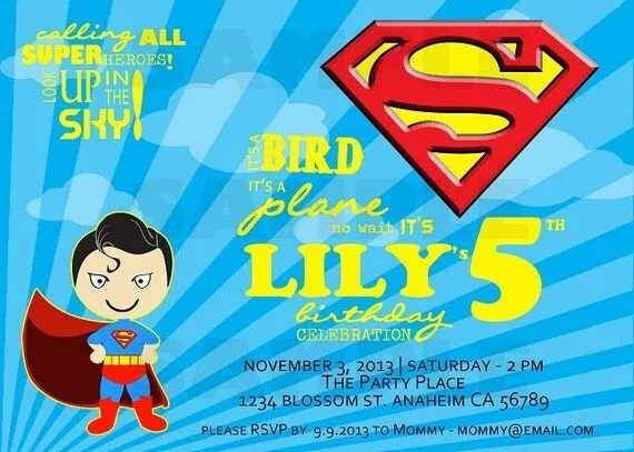 Invitación del cumpleaños de Superman por SweetDreamsOfArt en Etsy