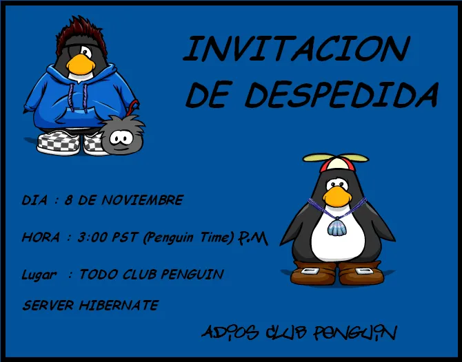 Invitacion de Despedida | Club Penguin Forever