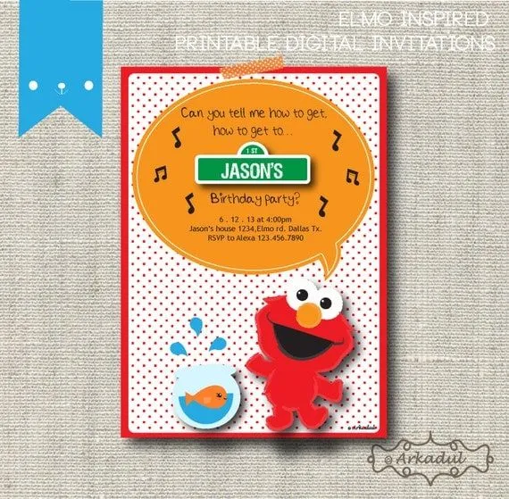 Invitacion Digital para Imprimir : Inspirada en Elmo & por arkadul