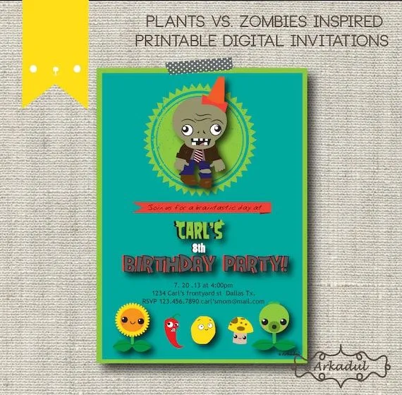 Invitaciónes para cumpleaños de plants vs zombies - Imagui