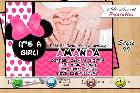 Invitación de ducha de bebé Minnie Mouse por YellowFieldsDesigns