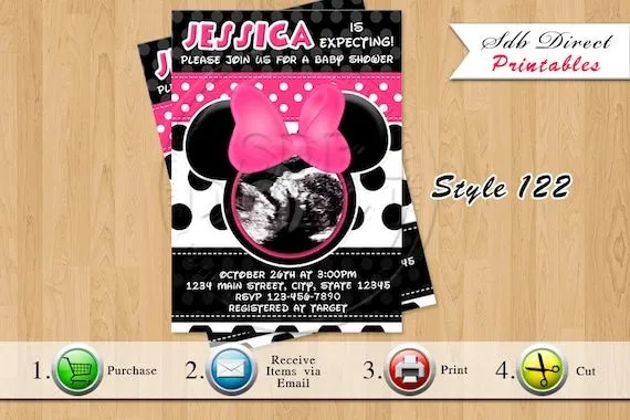 Invitación de ducha de bebé Minnie Mouse por YellowFieldsDesigns