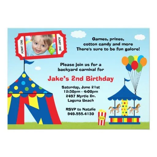 Invitación de la fiesta de cumpleaños del carnaval de Zazzle.