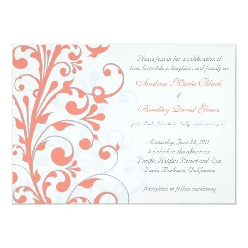 Invitación floral del coral, del gris, y blanca | Zazzle