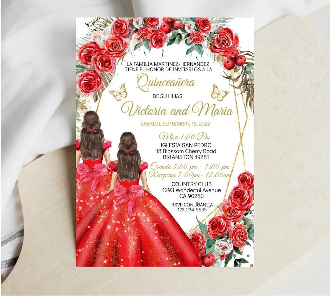 Invitación Gemelas Quinceañera Princesa Mariposa Floral de Oro - Etsy México