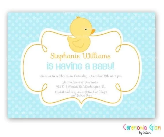 Invitación de goma patito pato personalizado Baby por ceremoniaGlam