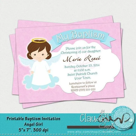 Invitación para imprimir de bautismo Angel chica por ClaudellCrafts