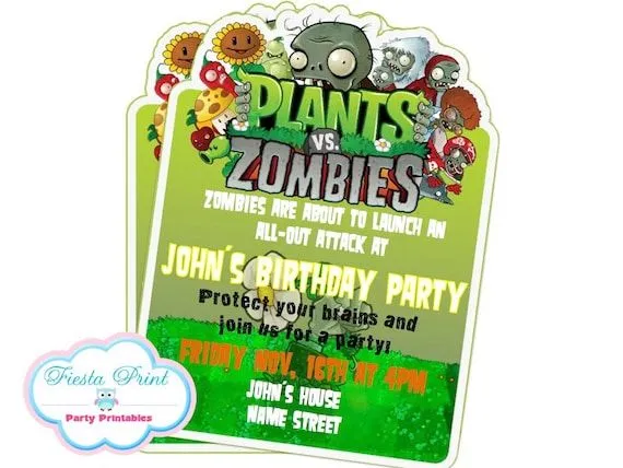 Invitaciónes para cumpleaños de plants vs zombies - Imagui