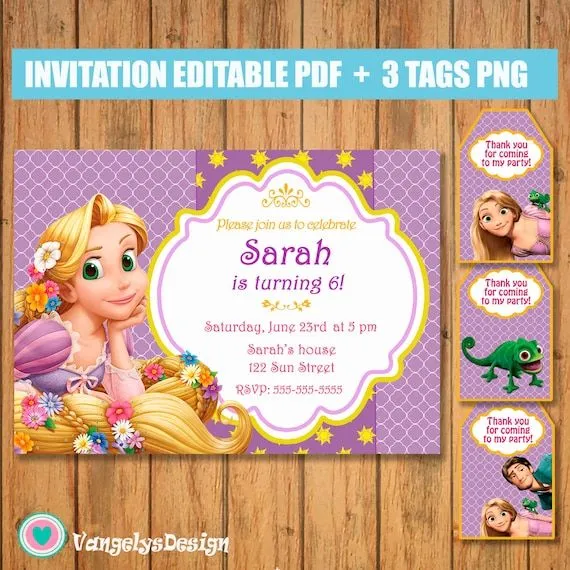 INVITACION RAPUNZEL ENREDADOS cumpleaños Pdf editable