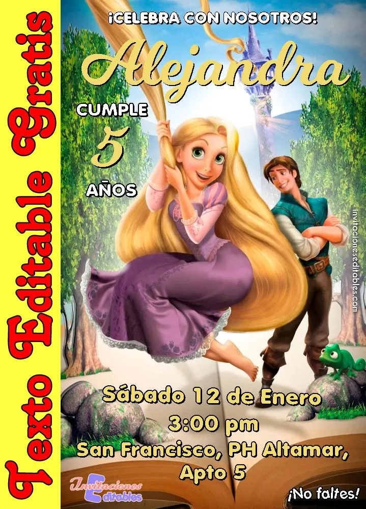 Invitación de Rapunzel 01 Gratis - Invitaciones Editables 2023