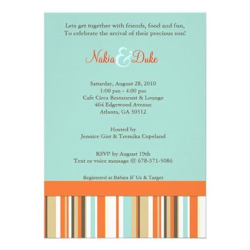 Invitación rayada del babyshower del naranja y del de Zazzle.