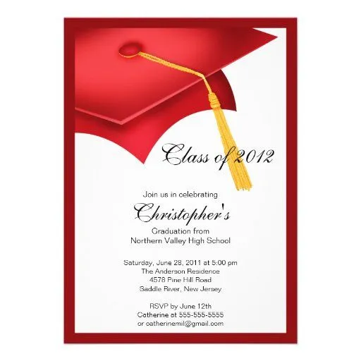 Invitación roja de la fiesta de graduación del cas de Zazzle.