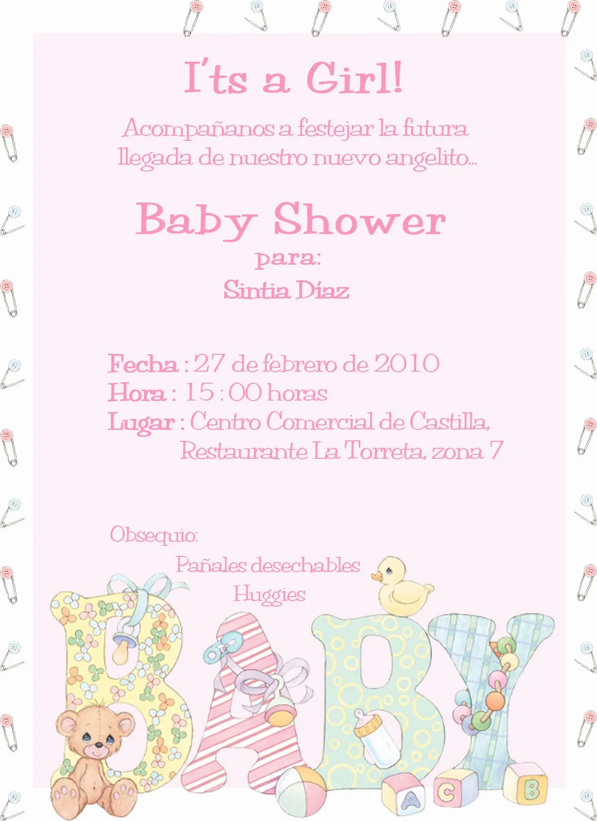 Invitaciones Baby Shower Niña! | Andrea Blog