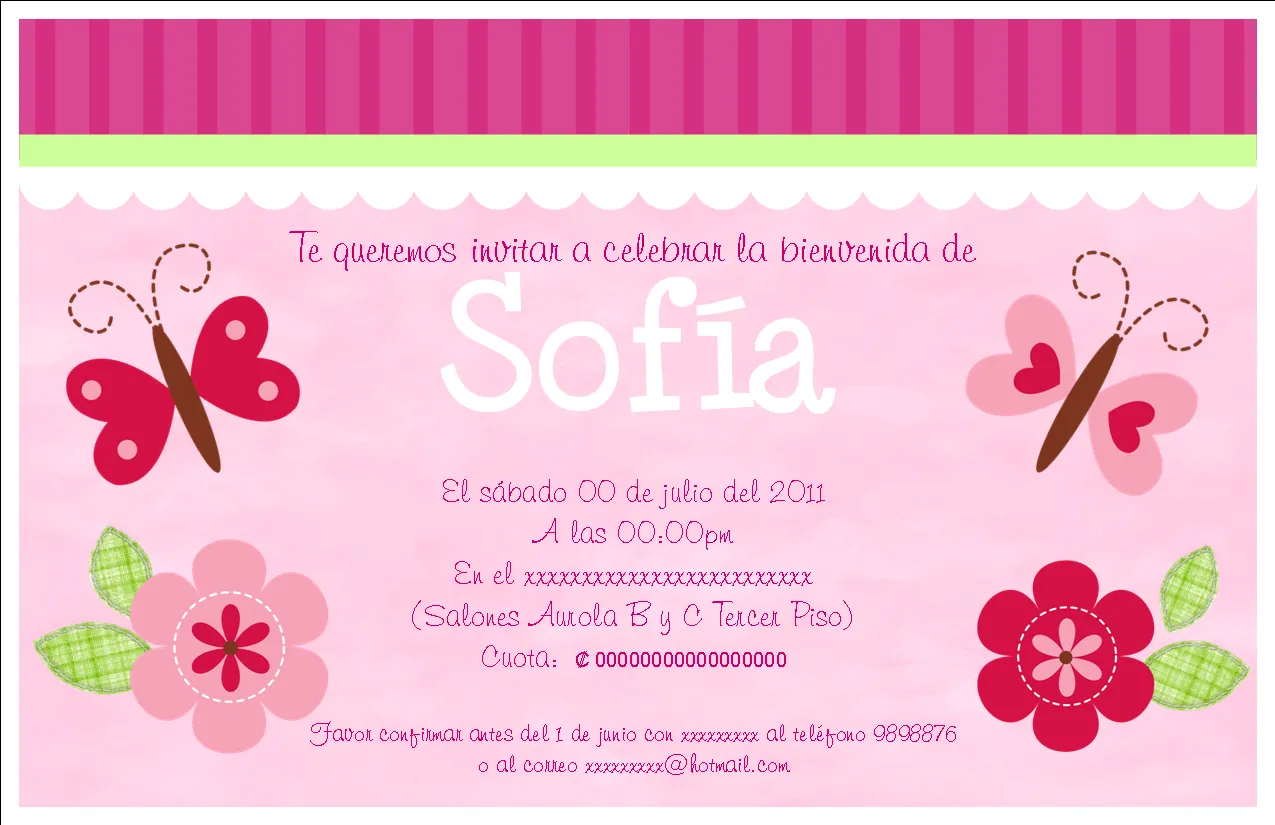 Invitaciónes baby shower niña con mariposas - Imagui