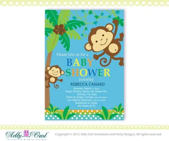 Personalized Blue Brown Jungle Boy Monkeys by adlyowlinvitations