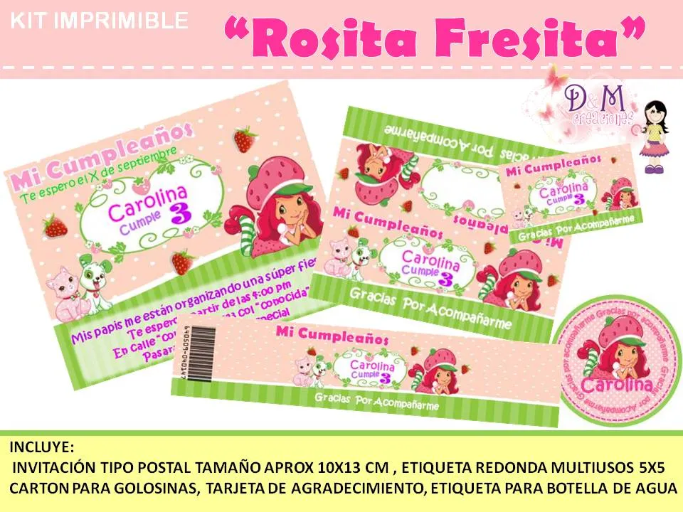 D&M CREACIONES: KIT IMPRIMIBLE "ROSITA FRESITA" / STRAWBERRY SHORTCAKE