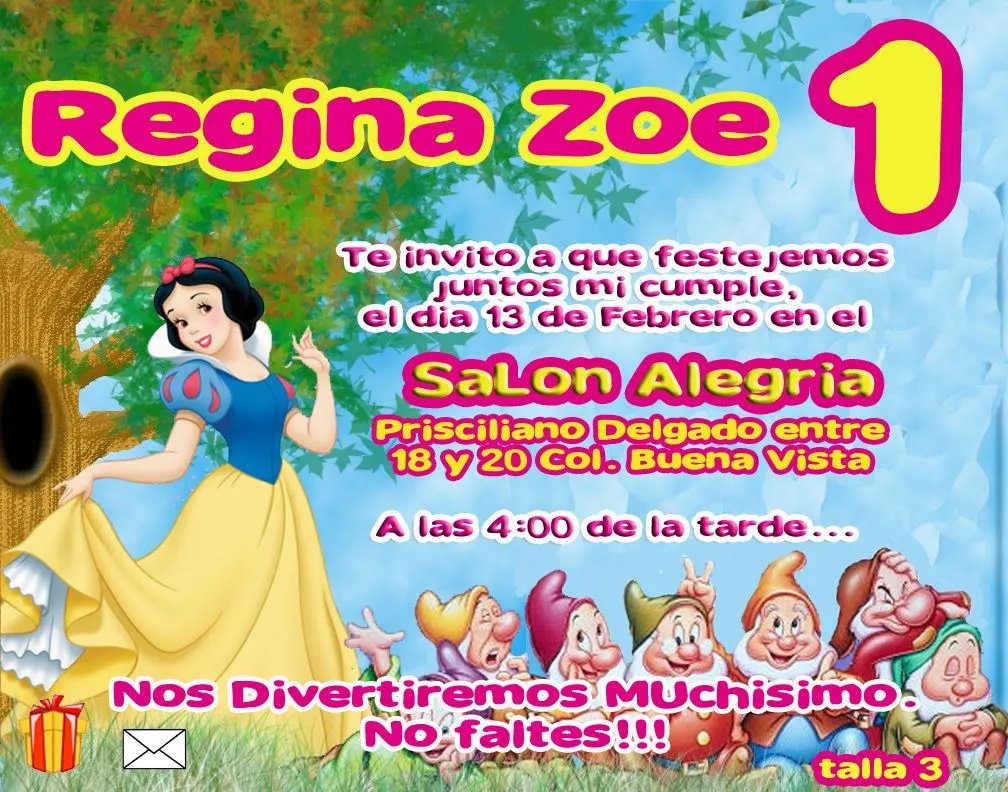 Invitaciones de Blancanieves gratis - Imagui