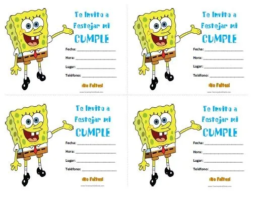 Invitaciones de Bob Esponja - Para Imprimir Gratis ...