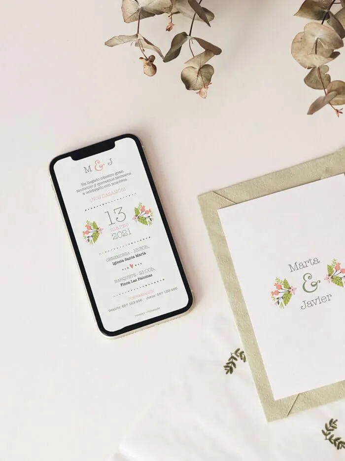 Invitaciones de boda digitales para enviar por whatsapp o mail.