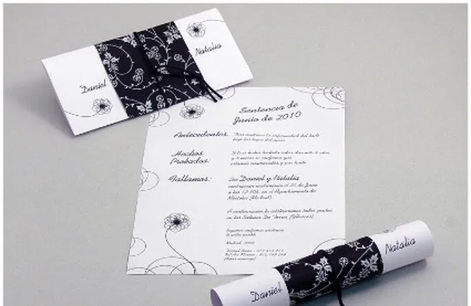 Invitaciones de bodas blancas y negras