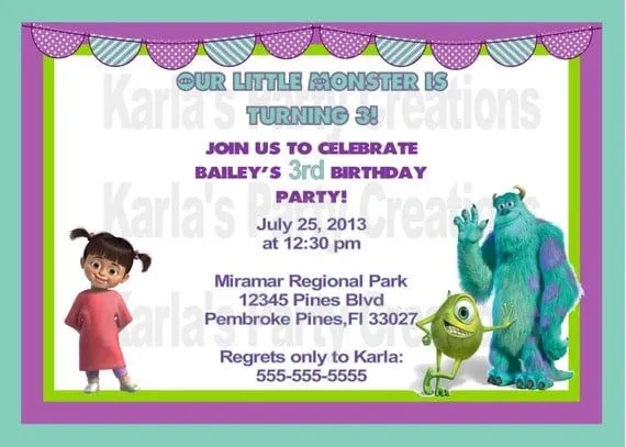 Invitaciones de cumpleaños de Monster INC para imprimir - Imagui