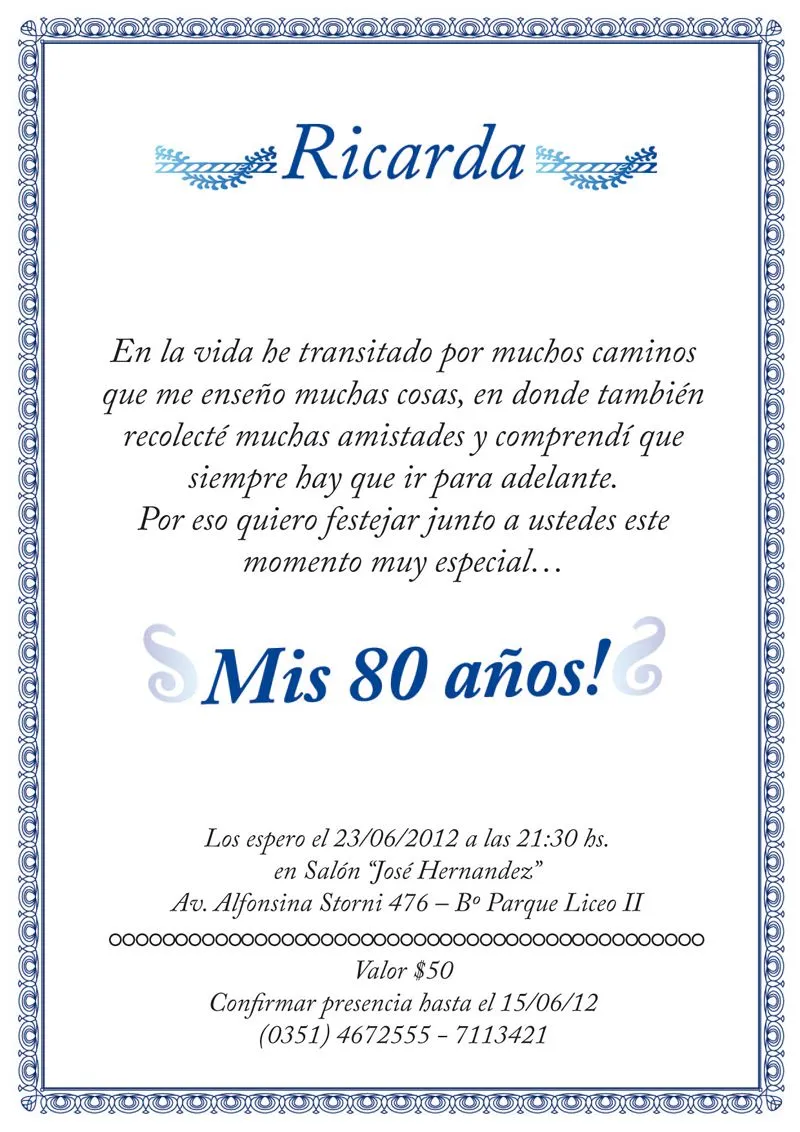 Invitaciónes para cumpleaños adultos 80 años - Imagui