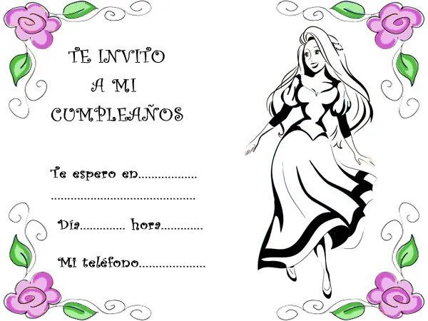 Invitaciones de cumpleaños con un dibujo de una joven princesa