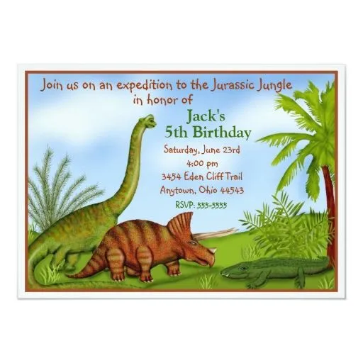 Invitaciones del cumpleaños del dinosaurio invitación 5" x 7" | Zazzle